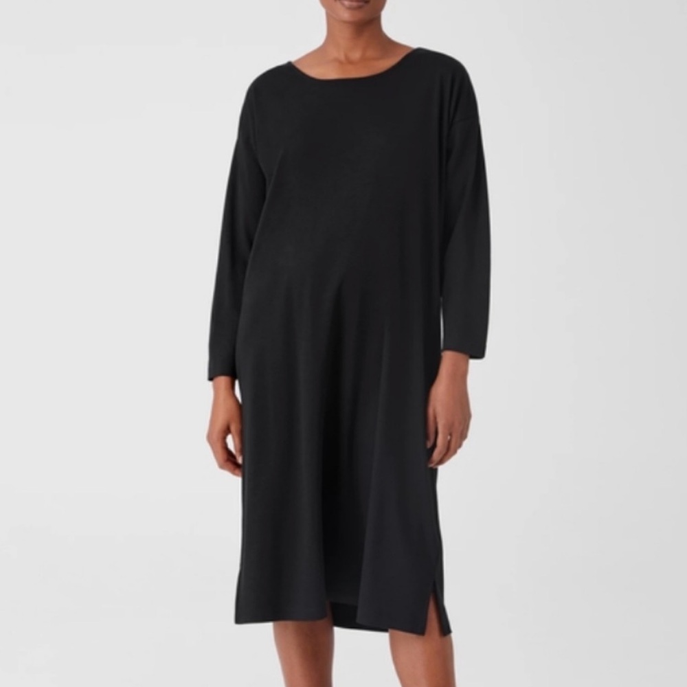 Eileen Fisher Hemp & Organic Cotton Shift Dress - Black -‎ Size M